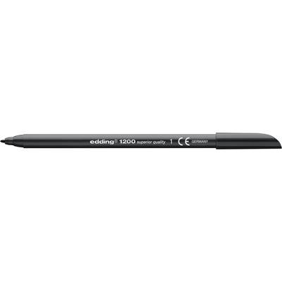 En svart filtpenna med påskriften 'edding 1200' och 'marker pen', som även visar CE-märkning.