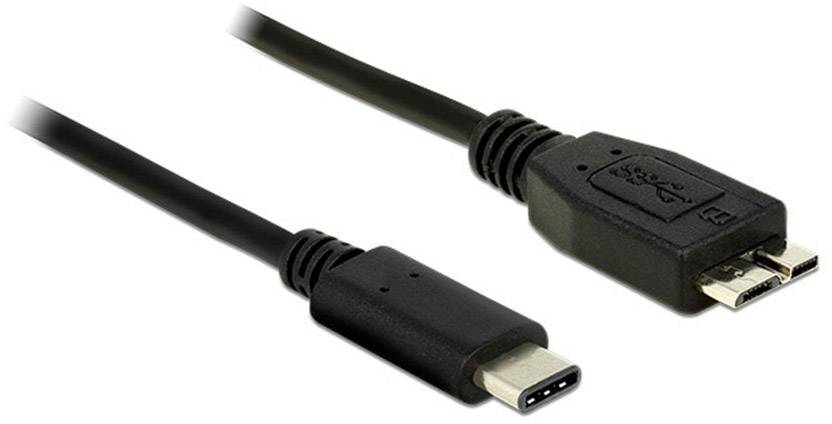 En svart kabel med en USB-C-kontakt och en Micro-USB-kontakt, som används för att ansluta olika enheter.