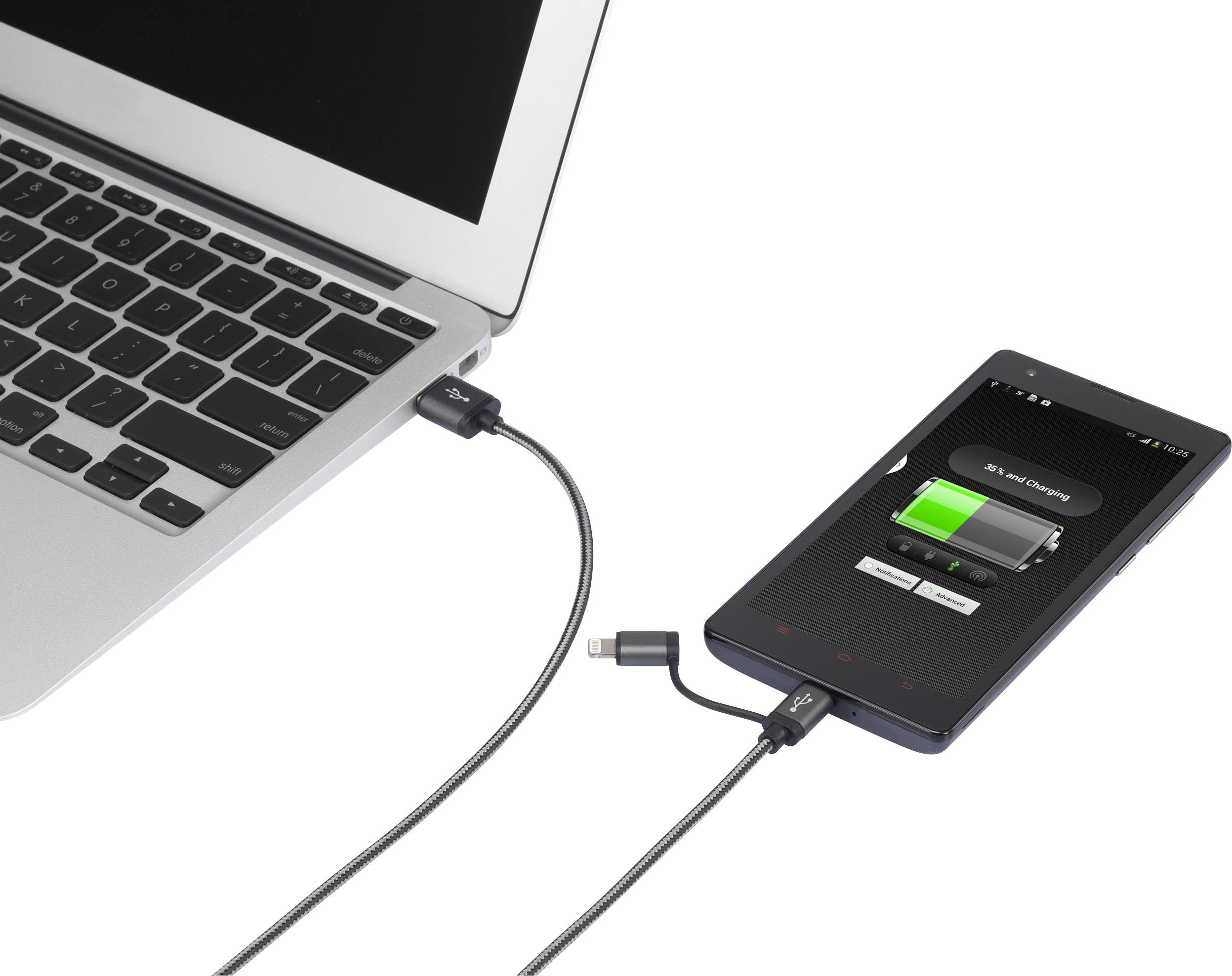 Renkforce [1x USB 2.0 A hane - 1x USB 2.0 Micro-B hane, Apple Lightning hane] 1.00 m Mörkgrå-2