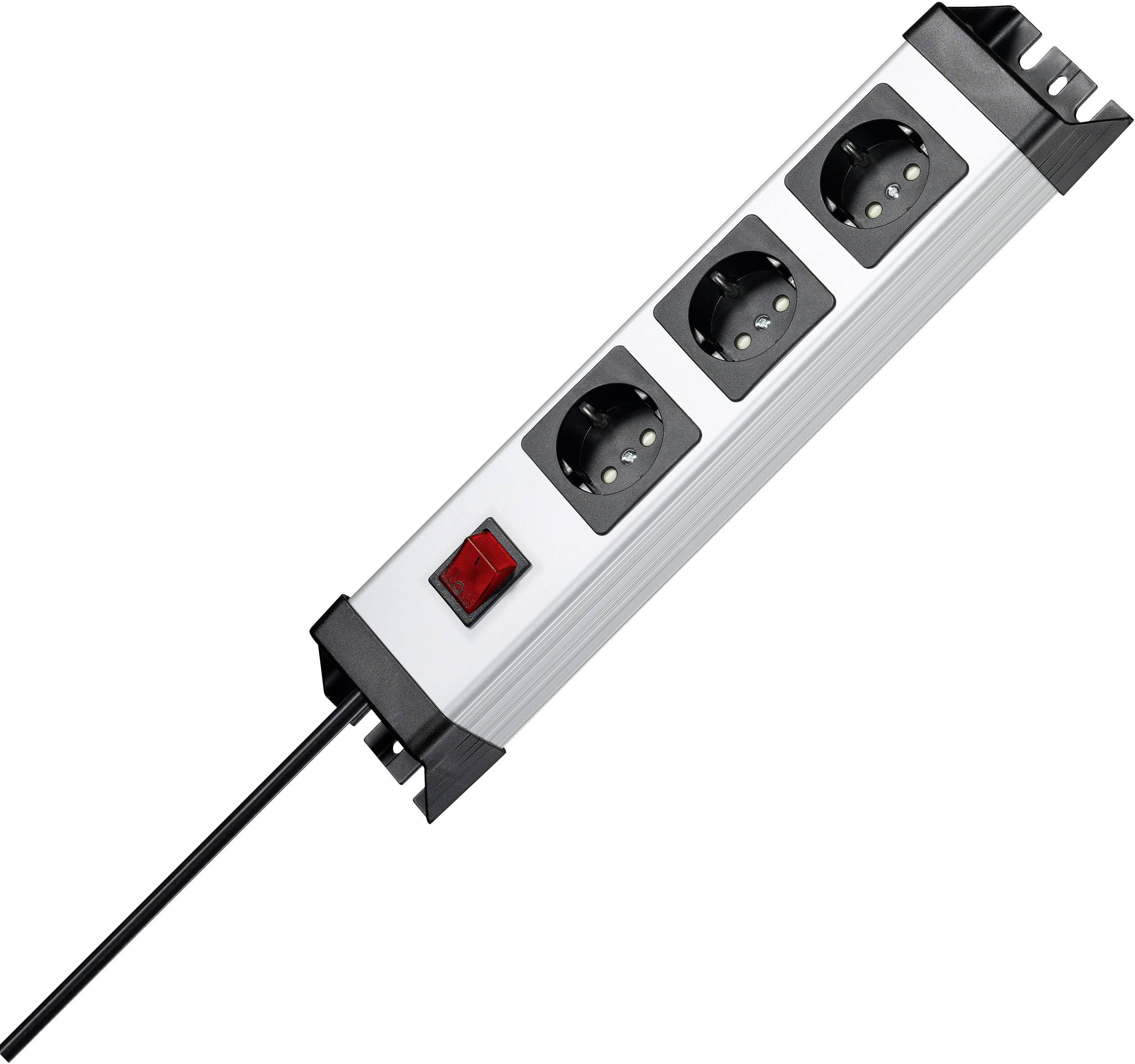 Grenuttag med tre uttag och en på/av-knapp, lämplig för anslutning av flera elektriska apparater.