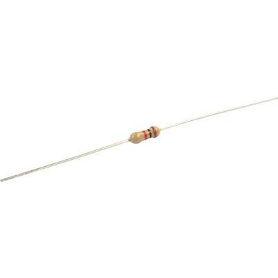 En cylindrisk resistor med färgkodade ränder: brun, svart, röd och guld. Används för att styra elektrisk ström.
