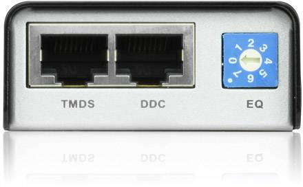 Enheten visar två Ethernet-anslutningar märkta 'TMDS' och 'DDC' samt en vridomkopplare med siffror från 0 till 9 för inställning av 'EQ'.