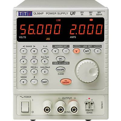 Nätaggregat-displayen visar '56.000 VOLT' och '2.000 AMPERE'. Många knappar finns, däribland 'PÅ/AV'. Anslutningsuttag nedtill.