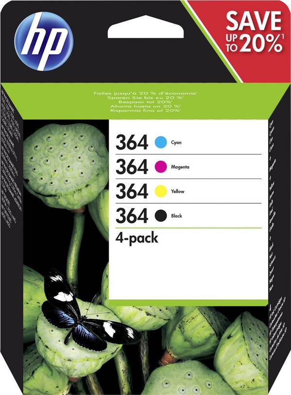 HP 364 Bläck Original Kombi-pack Svart, Cyan, Magenta, Gul N9J73AE Bläck
