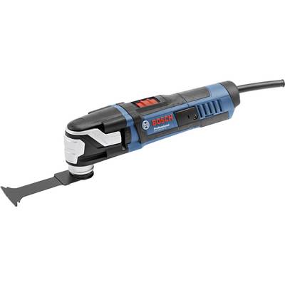 Elektriskt multiverktyg med blå-svart hölje och lång svart sladd. Varumärkets logotyp synlig.