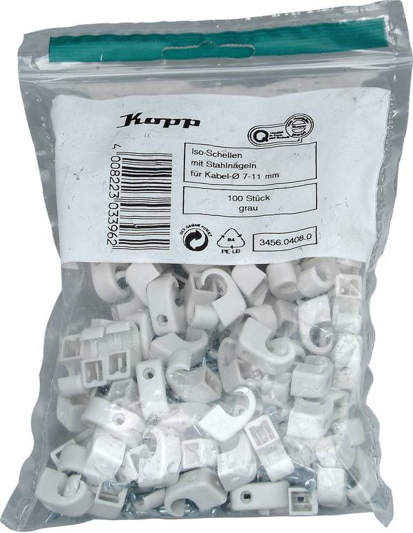 Kopp 345604080 Plastkrokar 345604080 Bunt Ø-område 7 till 10 mm Grå 100 st