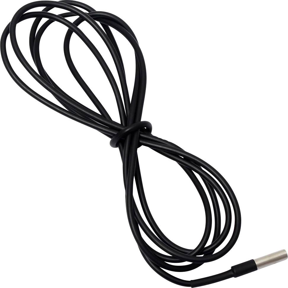 Svart kabel med ett silverfärgat ände, löst ihopbunden.