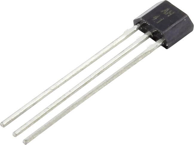 En trebent transistor i ett svart hölje.