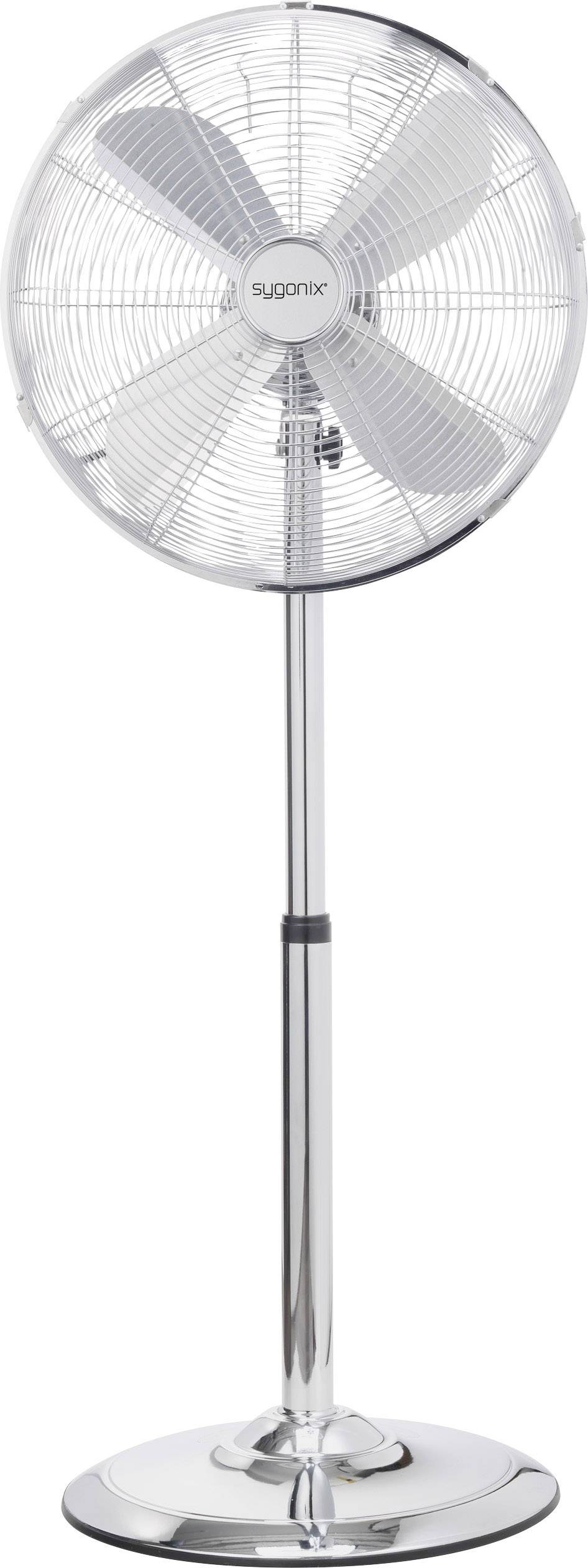 Sygonix Stående fläkt 50 W (B x H) 44.5 cm x 120 cm Silver Oscillerande, justerbar höjd, Överhettningsskydd
