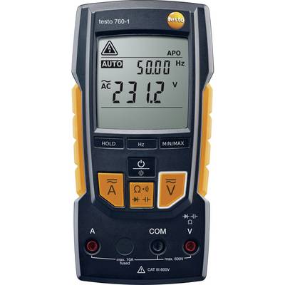 Digitalt multimeter med display som visar 231,2 V AC, 50 Hz. Funktionsknappar för olika mätlägen.