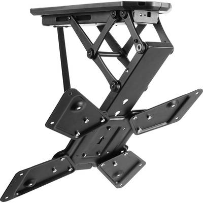 Svart TV-fäste i metall med justerbar arm för väggmontering, lämplig för installation av televisioner.