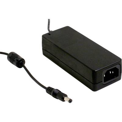 Svart, glänsande nätadapter med nätkabel och kontakt, lämplig för elektroniska enheter, på vit bakgrund.
