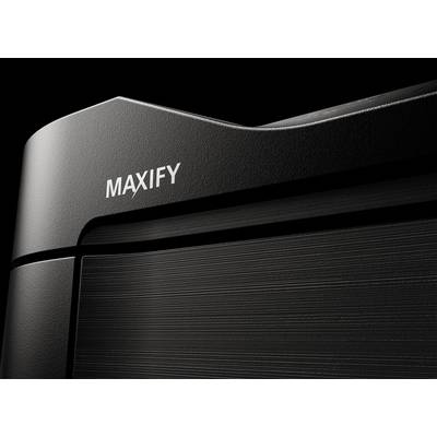 Närbild av en skrivare med varumärket 'MAXIFY' på svart hölje.
