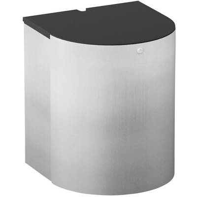 En metallbehållare med en halvrund, svart ovandel och en liten, rund knapp på framsidan.