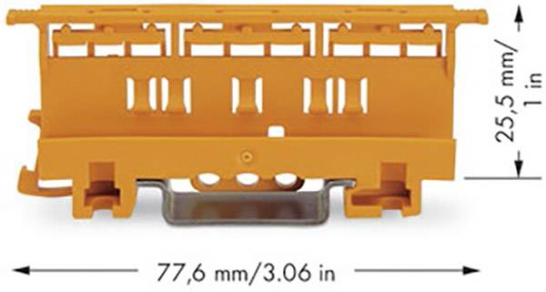 Orange komponent med dimensionerna 77,6 mm x 25,5 mm.