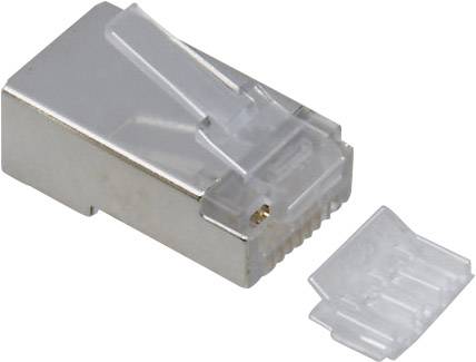 RJ45-kontakt utan hölje med en avtagbar plastdel. Används för Ethernet-nätverksanslutningar.