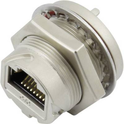 En metallisk Ethernet-anslutning som är utformad för industriella tillämpningar, med ett robust, gängat säkrat hölje.
