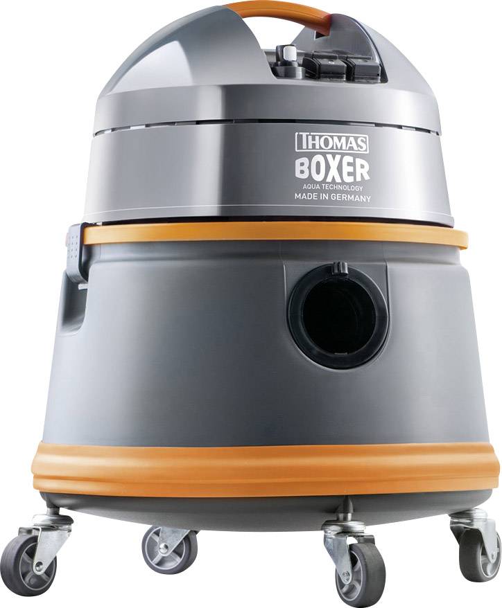 Grå-orange dammsugare på hjul, märke 'Thomas Boxer'.