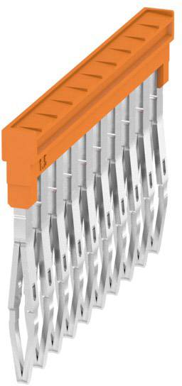 En kontaktdon med ett orange hölje och flera silvermetalliska kontaktpinnar, sannolikt avsedd för elektroniska tillämpningar.