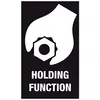 Illustration av en stiliserad skiftnyckel med en sexkantskruv och texten 'Holding Function', vilket indikerar en hållfunktion.