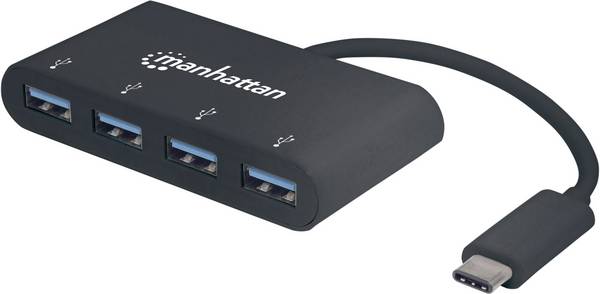 Manhattan 162746 USB-hubb 4 Port USB-A USB 3.1 Gen1 5 GBit/s med USB-C-kontakt Svart Manhattan USB-C Dock/Hub, Ports (x4): USB-A (x4)