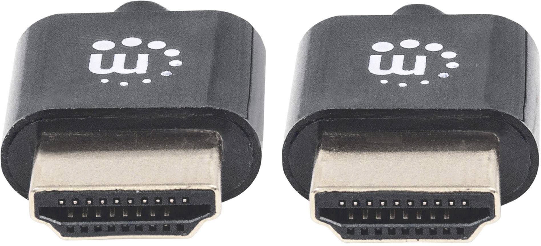 Två svarta HDMI-kontakter bredvid varandra, med en vit symbol på varje kontakt.
