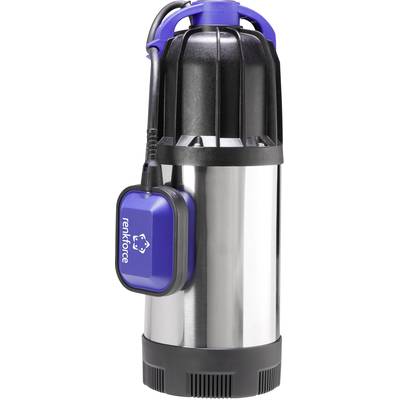 En silver och svart dränkbar pump med ett blått, rektangulärt kopplingshus på sidan.