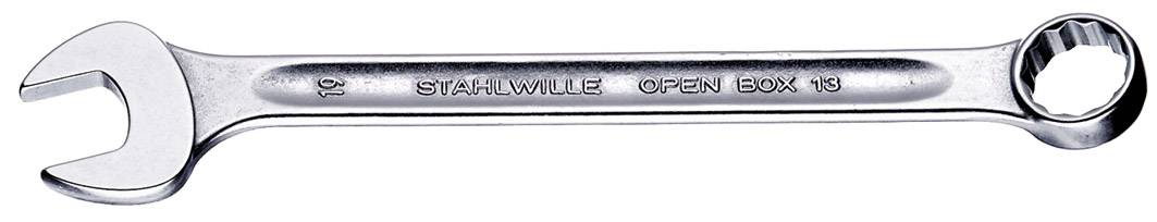En silvergrå ringnyckel med inskriptionerna "STAHLWILLE OPEN BOX 19" befinner sig i mitten av bilden.