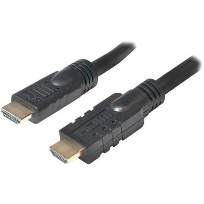 En svart HDMI-kabel med två kontakter i vardera änden, som används för överföring av ljud- och videosignaler.