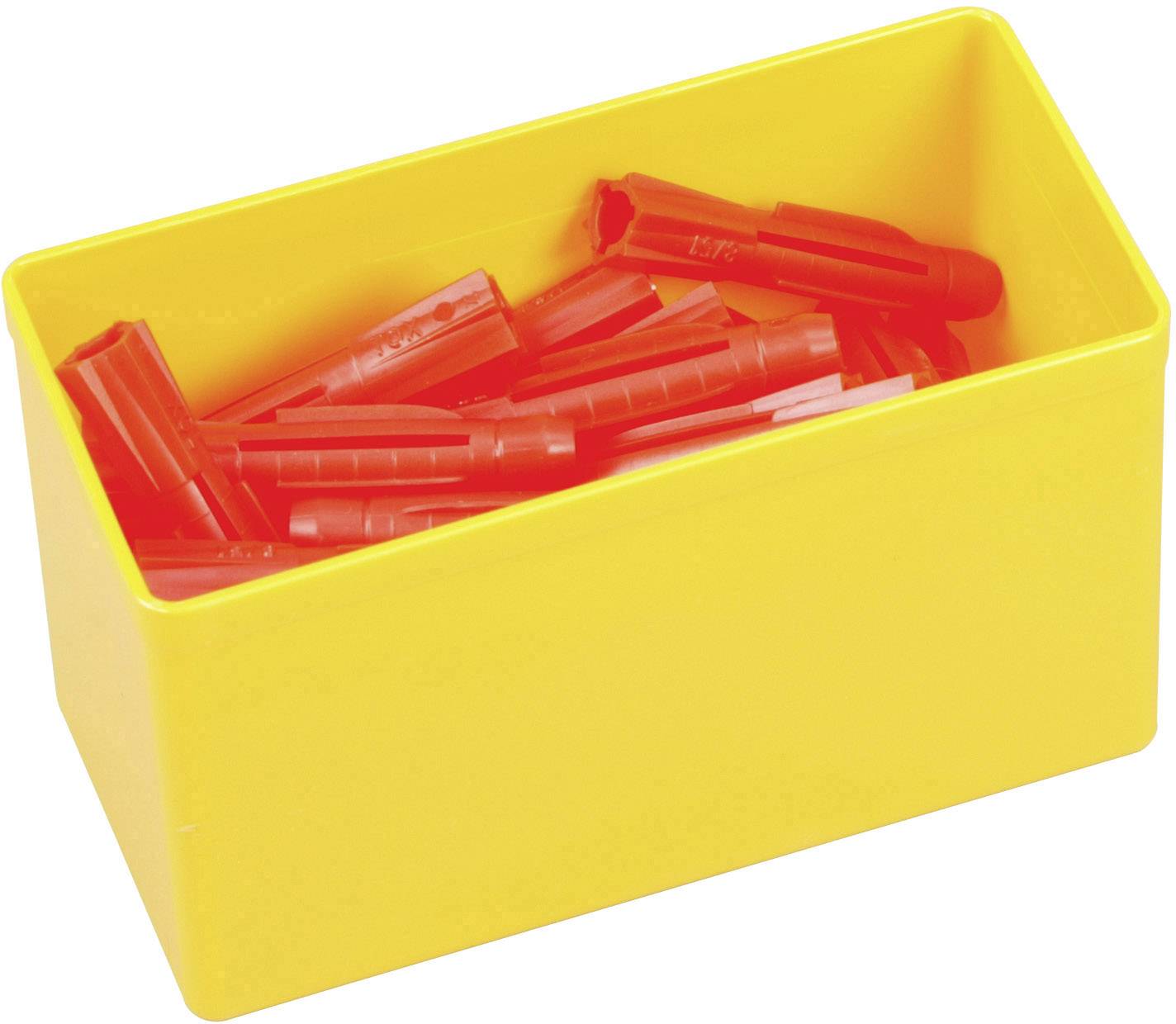 Gul behållare med röda plastplugg.