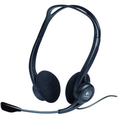 Ett svart datorheadset med mikrofonarm, slutet öronkåpsdesign, lämpligt för ljudsamtal och musik.