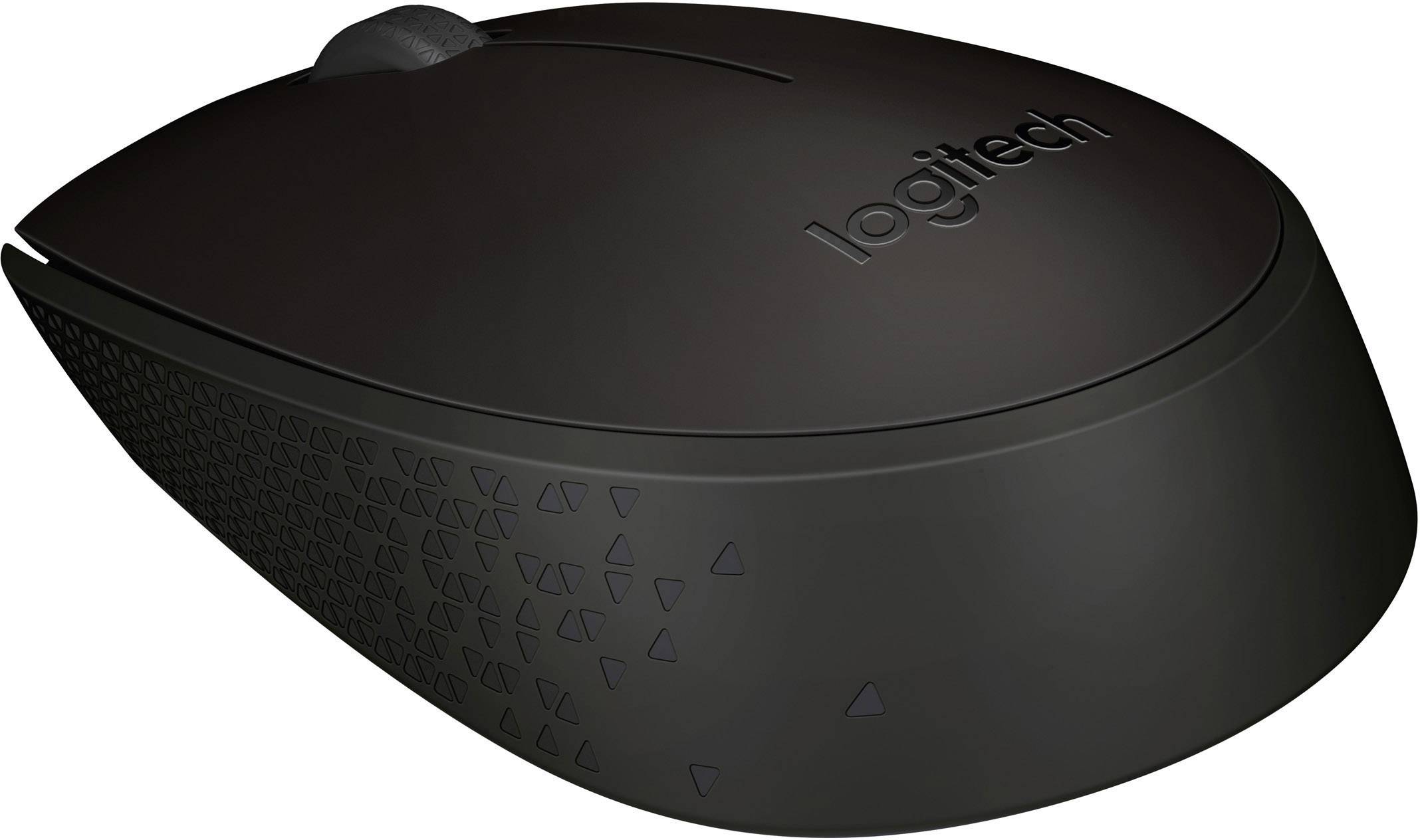 En svart trådlös datormus med slät yta och Logitech-logotyp.