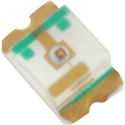 En liten elektronisk komponent, troligen en LED, med gröngula och bronsaktiga markeringar, på vit bakgrund.