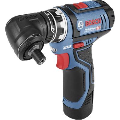 Blå sladdlös skruvdragare med Bosch-logotyp, ergonomiskt handtag och röd manövreringsknapp, lämplig för professionell användning.