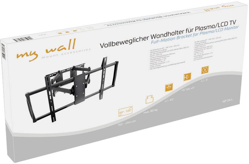 Helrörlig väggfäste för Plasma/LCD-TV, lämplig för 32'-70'' TV-apparater. Innehåller symboler för monteringsalternativ och viktgräns.