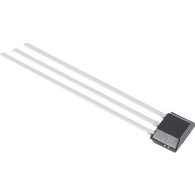 En trefotad transistor med svart hölje, avbildad på ljus bakgrund.