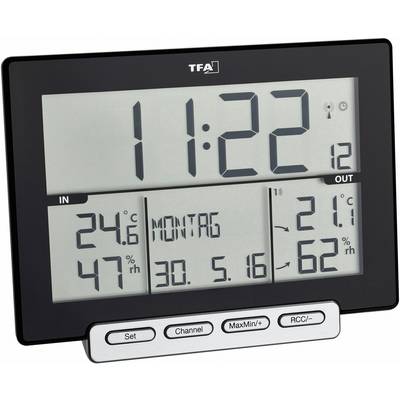 Digitalt termo-hygrometer visar tid 11:22, datum '30.5.16', veckodag 'Måndag', innetemperatur 24,6°C, utomhustemperatur 21°C.