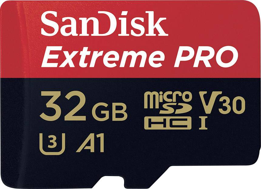 SanDisk Extreme PRO microSD-kort, 32 GB, V30, U3, A1. Lämplig för snabb dataöverföring och hög prestanda.