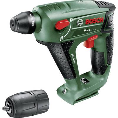 Bosch Uneo Maxx grön sladdlös borrhammare med extra chuck, svart handtag och röda detaljer, 18V, 1,5Ah.