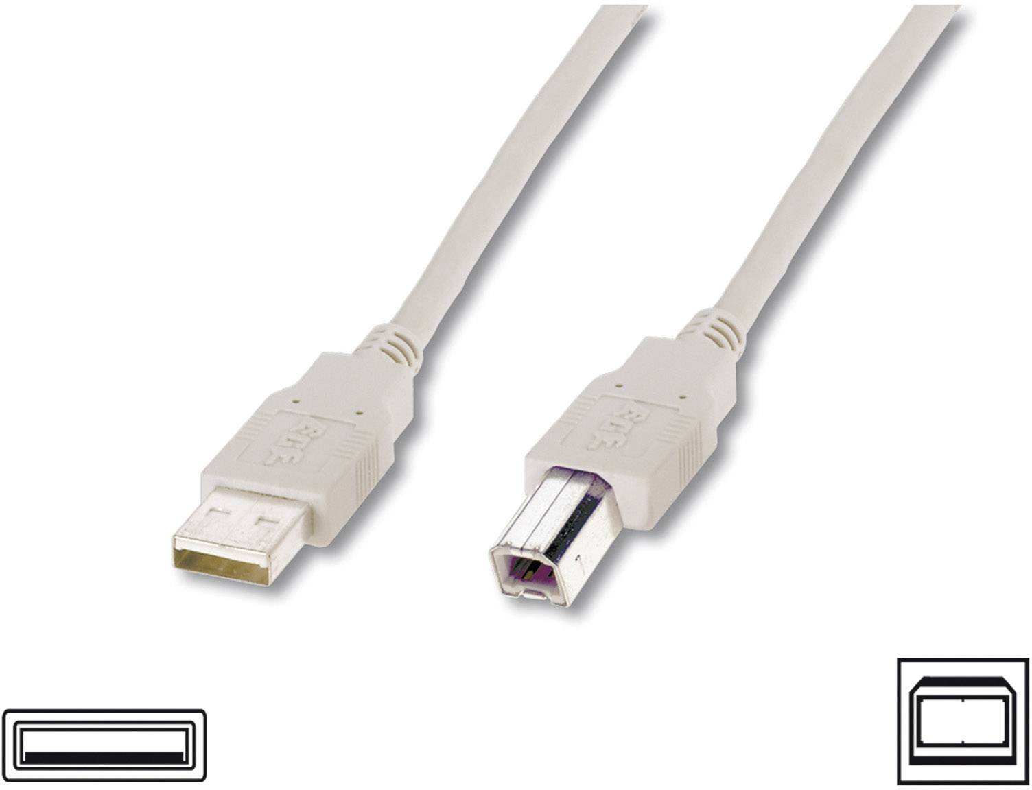 Digitus USB-kabel USB 2.0 USB-A kontakt, USB-B kontakt 1.00 m Beige Rund, dubbelt skärmad AK-300105-010-E