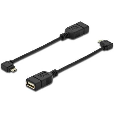 Två svarta USB-kabeladaptrar med Micro-USB-kontakter på vänster sida och vanliga USB-anslutningar på höger sida.