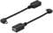 Två svarta USB-kabeladaptrar med Micro-USB-kontakter på vänster sida och vanliga USB-anslutningar på höger sida.
