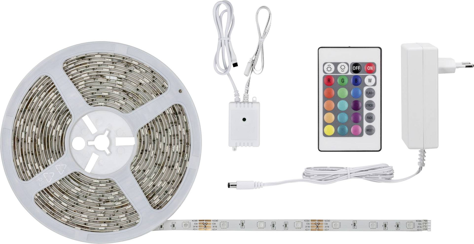 LED-ljusslinga set med fjärrkontroll, nätadapter och mottagare; flexibel, flerfärgsjusterbar med trådlös styrning.