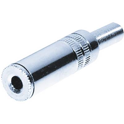 Metallisk 3,5-mm-kontakt, blank, med räfflat greppområde, diagonal vy.