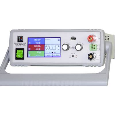 Elektronisk last med digitalt display visar spänningar, strömmar och effekter. Manöverdon och anslutningar finns framtill.