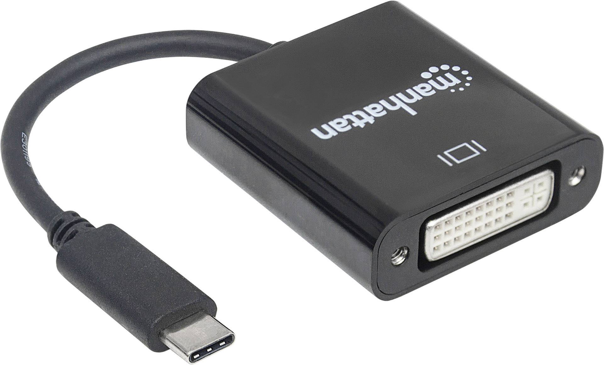 Manhattan 152051 USB / DVI Adapter [1x USB 3.2 Gen 1 C hane (USB 3.1) - 1x DVI-hane 24+5 pol] Svart Färgkodad, Flexibel, Folieskärmning, UL-certifierad, Tillämplig kontakt på båda sidor, guldpläterad kontakt 0.80 m