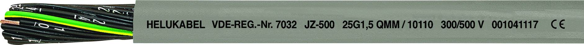 En grå kabel märkt 'HELUKABEL VDE Reg.-Nr. 7032 UJ 500 25G1,5 0,6/1 kV 30003917'. Flerkärnig strömkabel med CE-märkning.