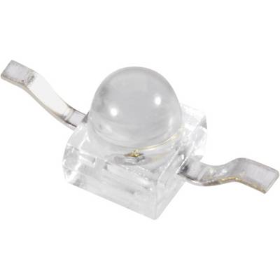 LED i transparent plastbolje, med två böjda metallkontakter på sidorna.