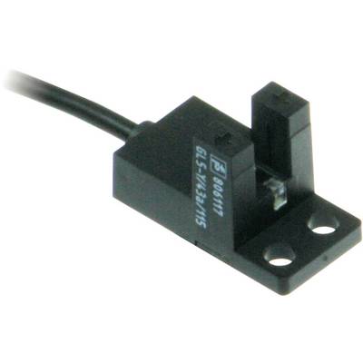 En svart optisk sensor med kabel och två monteringshål, lämplig för detektering av rörelse eller position i elektroniska enheter.