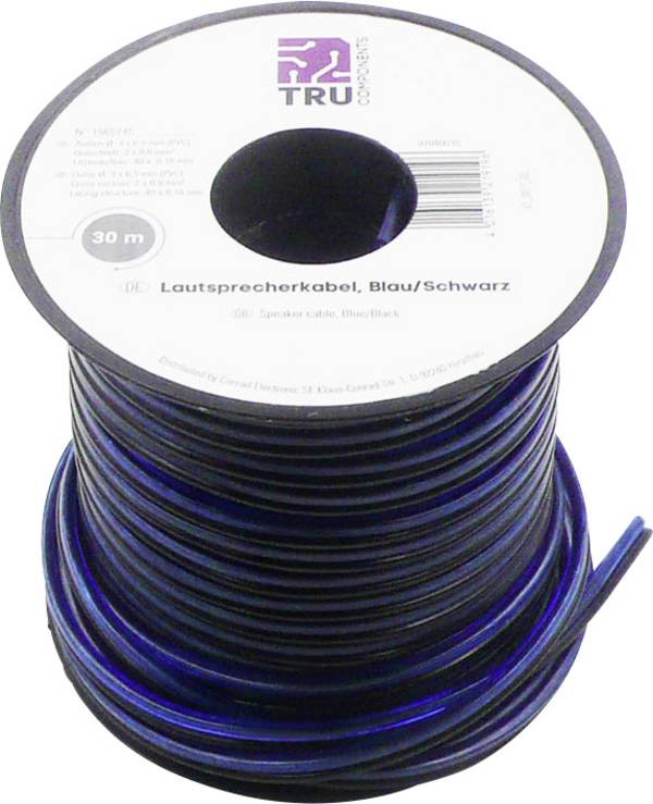 TRU COMPONENTS 1565745 Högtalarkabel 2 x 0.8 mm² Blå, Svart 30 m